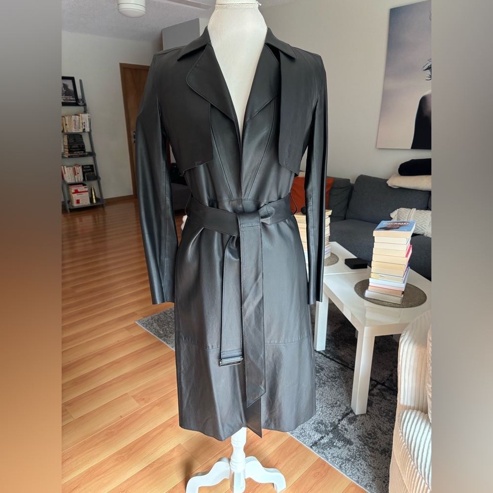 DKNY Black Leather Trench Coat